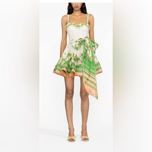 ZIMMERMANN 
High Tide Linen And Silk Tie-Waist Minidress, SIZE 3